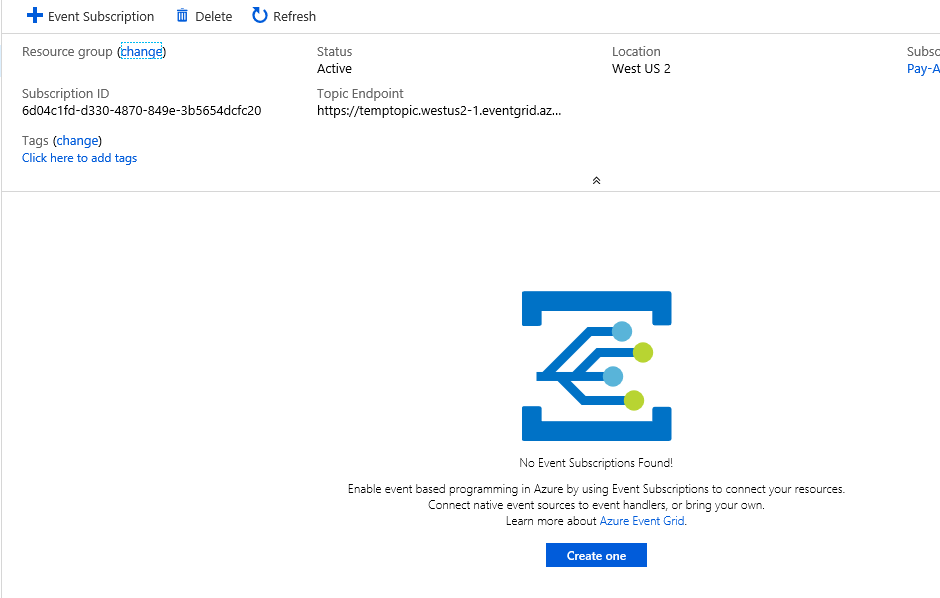 Azure Event Grid - Topic Created - No Endpoint