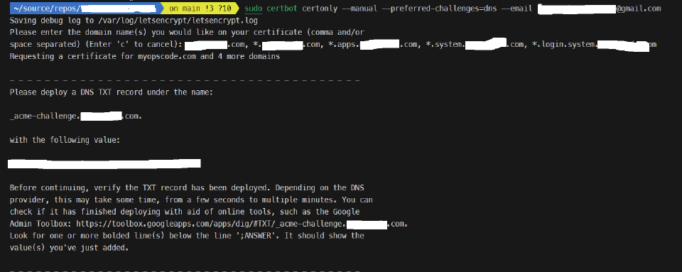 Initiating Certbot DNS challenge